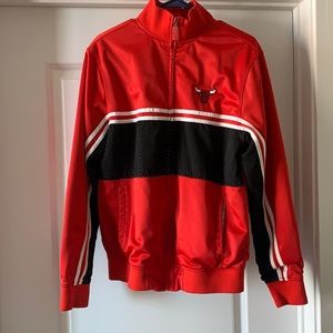 Red black and white authentic NBA Bulls jacket.
